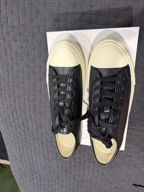 Sandro Black Leather Sneakers with Cream Toe Caps